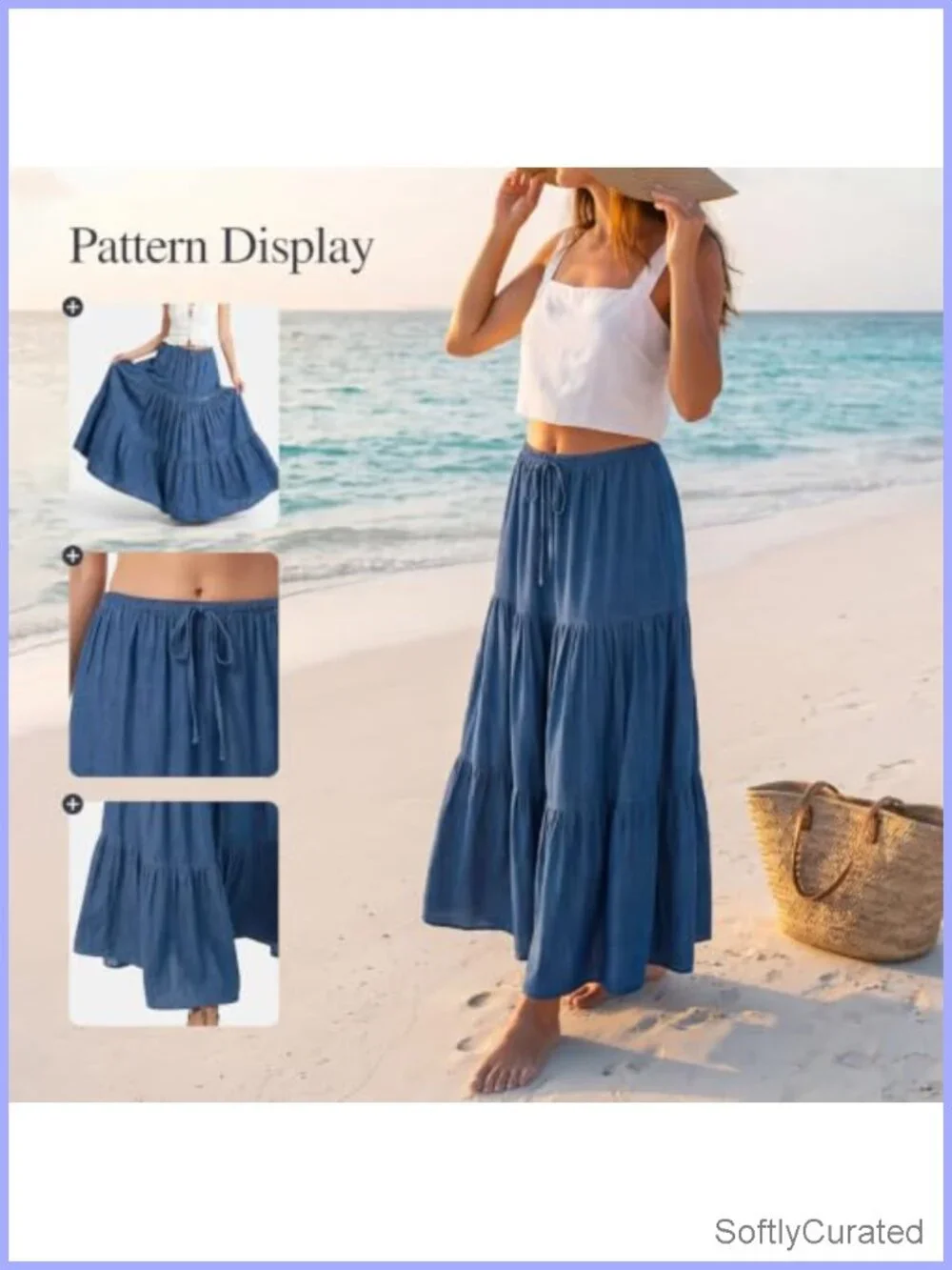 Women's Tiered Ruffled Flowy Maxi Skirt Drawstring Waist Summer Beach Casual